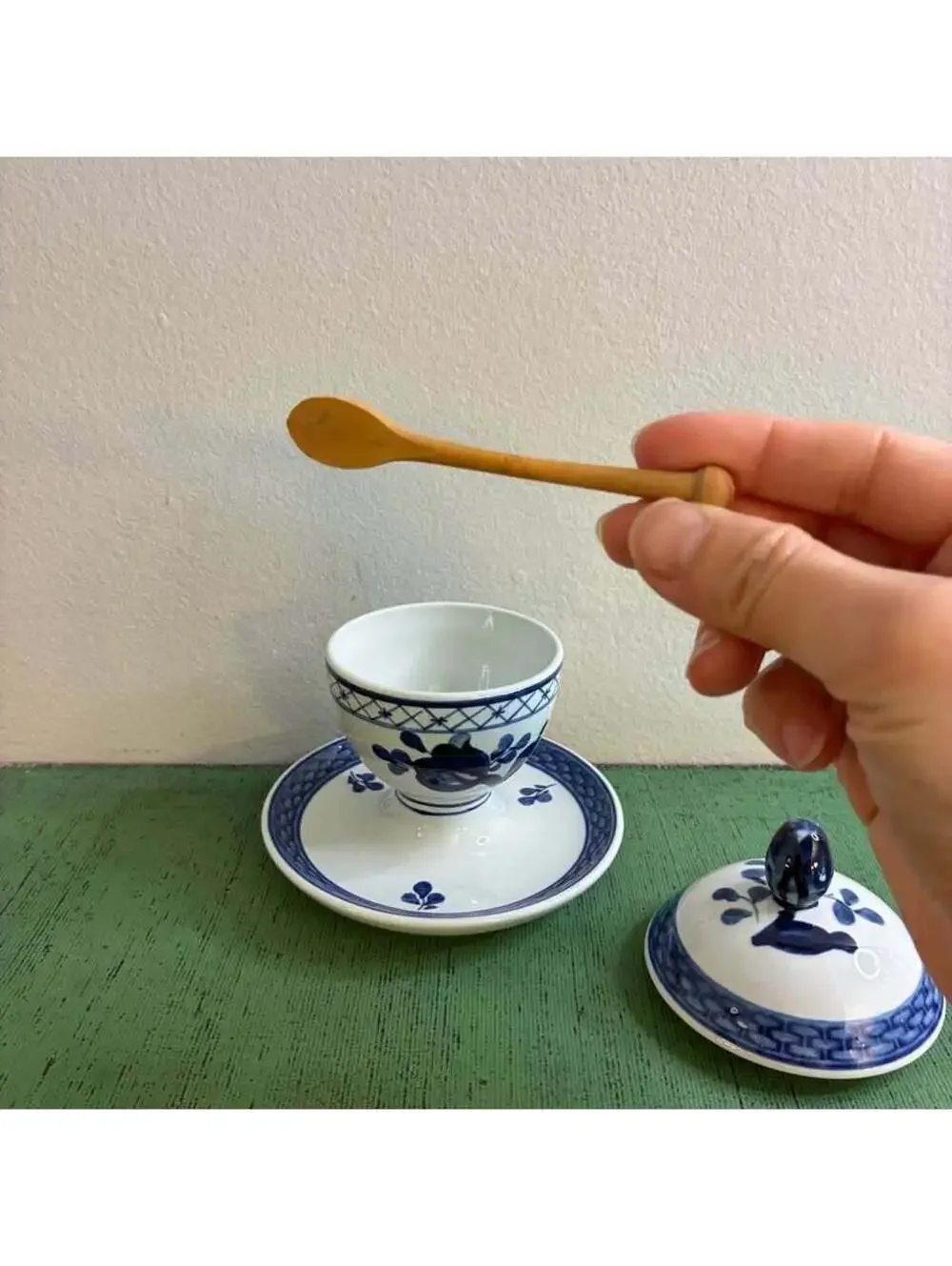 Royal Copenhagen Blue Tranquebar Mustard Jar 11/1010 Spoon Denmark Complete